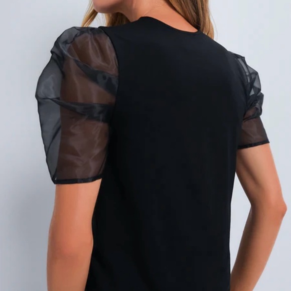 Black Fitted Sheer Puff Tulle Sleeve Darby Blouse Small - Picture 5 of 10